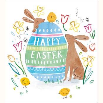 Woodmansterne - Blue Easter egg with two rabbits - 618918