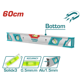 TOTAL - 24" Spirit Level With Powerful Magnets