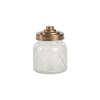 LATTICE GLASS JAR WITH COPPER FINISH LID - 600ML