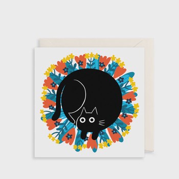 The Art File -CATWALK CURLED UP CAT & FLOWERS-CW15
