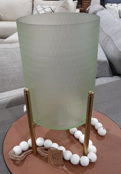 Green Textured Glass Hurricane, Gold Base