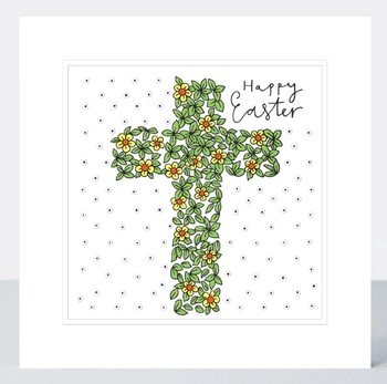 Rachel Ellen -Easter Pocket Rocket - Happy Easter/Cross Hedge With Flowers-EROCK06