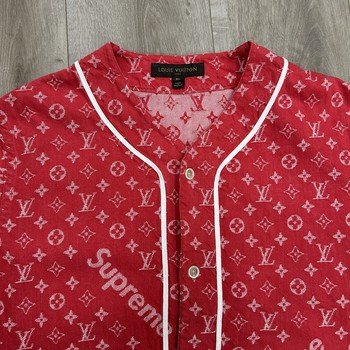 Supreme x Louis Vuitton Jacquard Denim Baseball Jersey Red - Pre-Owned - view 2