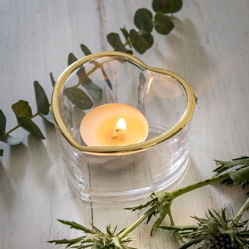 CLEAR GLASS HEART TEALIGHT