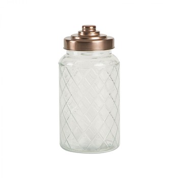 LATTICE GLASS JAR WITH COPPER FINISH LID - 1.2 LITRE