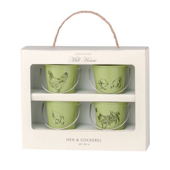 HEN AND COCKEREL SAGE GREEN EGG PAILS - SET OF 4