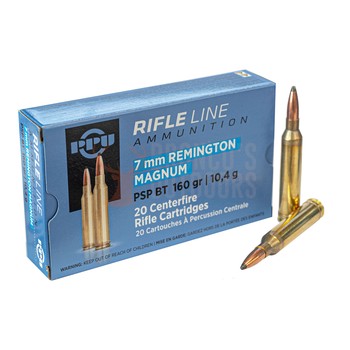 PPU Rifle line ammunition 7mm Rem Mag PSP BT 160gr