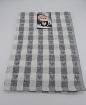 CHARCOAL GREY HEART TERRY TEA TOWEL