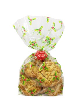 CELLOPHANE GIFT BAGS -  HOLLY DESIGN - PACK OF 20