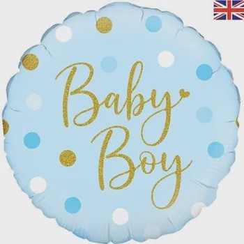 Oaktree - 18" Sparkling Baby Boy Dots Holographic Balloon - 228113
