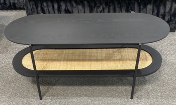 Capsule Shaped Black Wood Rattan Table