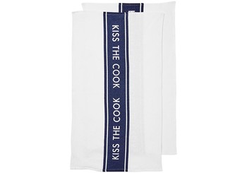 KISS THE COOK NAVY TEA TOWEL - 2 PACK 
