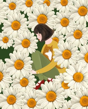 Art File - Agnes Woman Cat among Daisies - AG04A (D)