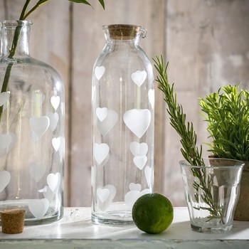 ETCHED HEART GLASS CARAFE - LARGE