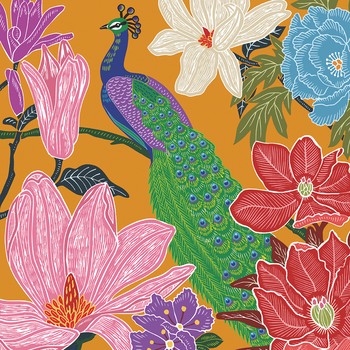 The Art File - Peacock & Flowers Card (D)