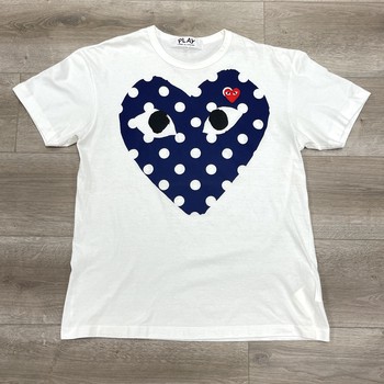 Comme des Garcons PLAY Play Navy Polka Dot Full Heart T-shirt White