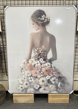 55" x 70" Hand Painted Canvas in Frame Flower Lady
