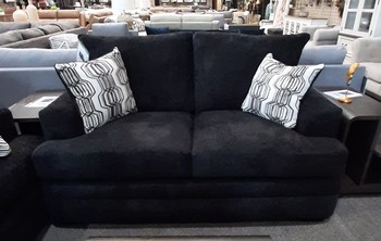 Derelly Black Loveseat with throw pillows