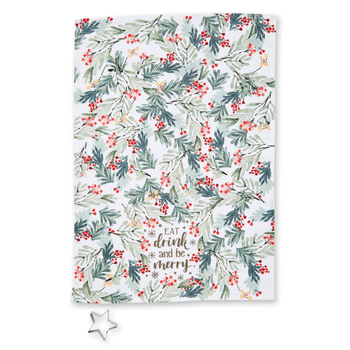 EAT DRINK AND BE MERRY TEA TOWEL  AND CUTTER SET