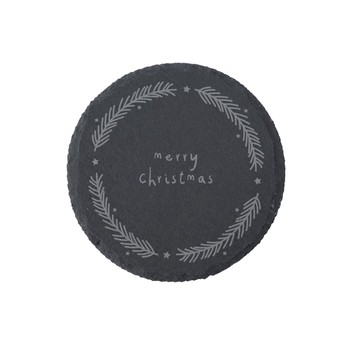 'MERRY CHRISTMAS' ROUND SLATE COASTER