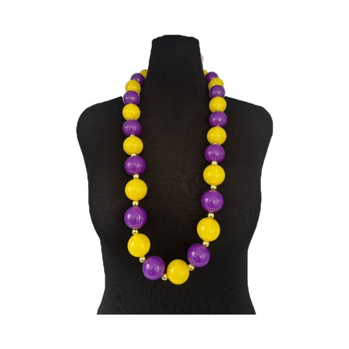 HS0489N - 44" Purple and Gold 3cm Beads