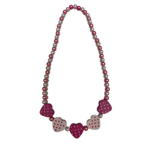 HS0848N - 40cm Pearl Pink White Heart Necklece