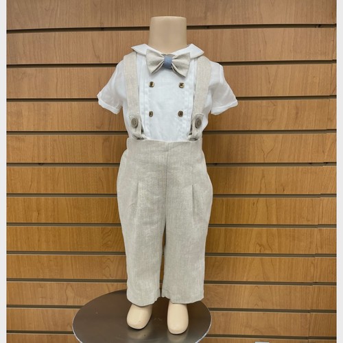 2PC SHIRT / ONZIE & PANT SET CREAM A & BEIGE WITH SUSPENDERS / E2845-BE