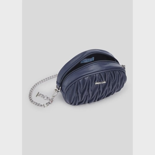 QUILTED PURSE NAVY SILVER CHAIN / 5957