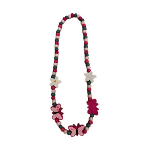HS0853N - 40cm Butterfly Flower Wooden Bead Necklace