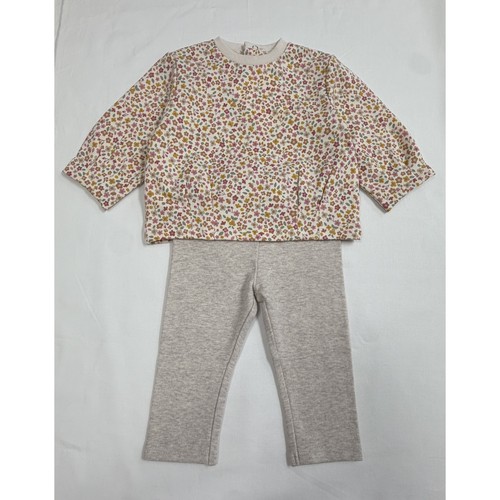 2PC FLORAL TOP BEIGE LEGGING SET / 2759-087A