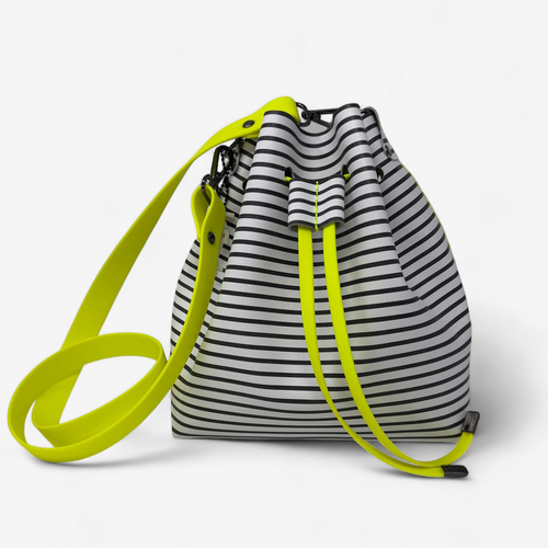 Black and White/Neon Yellow Leather Bucket Bag