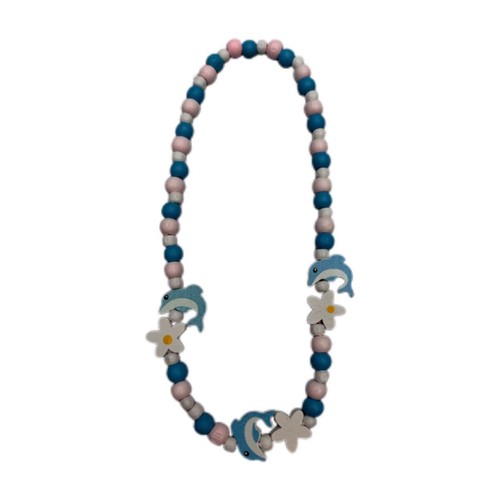 HS0849N - 40cm Dolphin Flower Wooden Bead Necklace