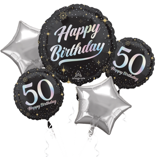 Sparkling Silver 50th Birthday Balloon Bouquet – 5 Piece