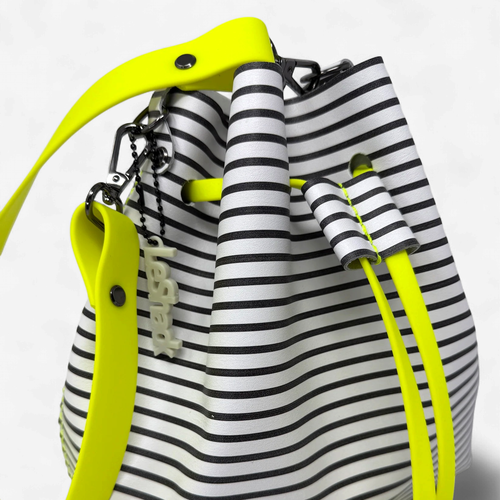Black and White/Neon Yellow Leather Bucket Bag