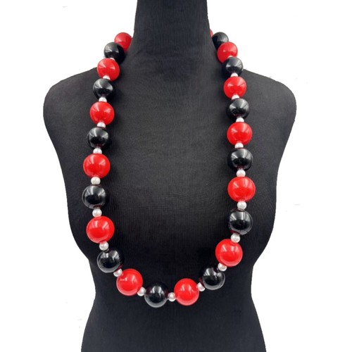 HS0483N - 44" Red And Black 3cm Beads
