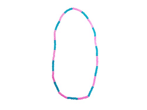 HS0369N - 28"x 6mm Glass Beads Light Blue/Hot Pink