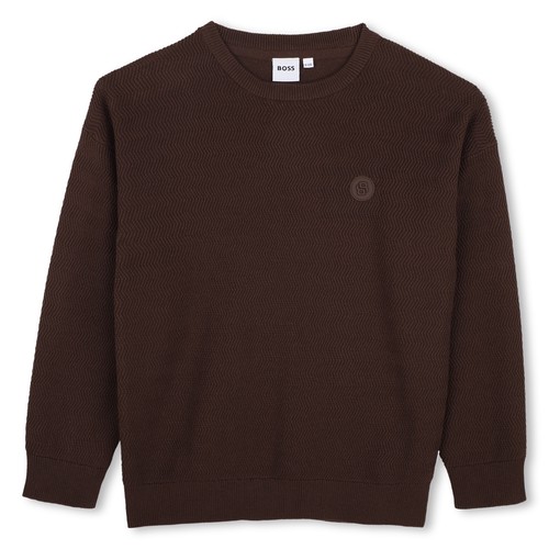 BROWN SWEATER CREWNECK WAVY KNIT PATTERN / J53392-343