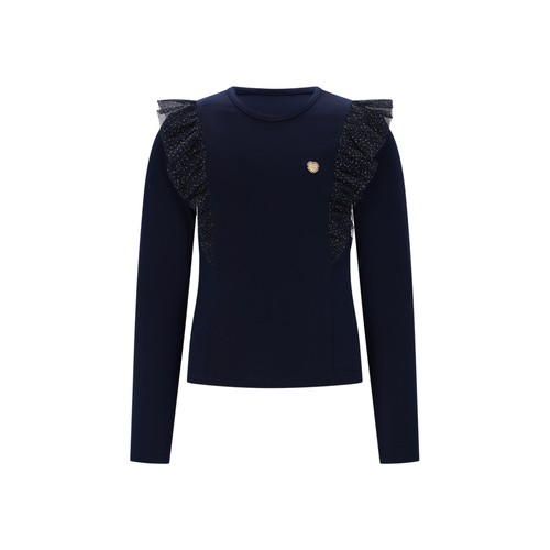 NAVY TSHIRT GOLD GLITTER CHIFFON FLOUNCE / C508-5410-192
