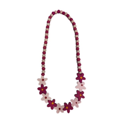 HS0847N - 40cm Flower Wooden Bead Necklace