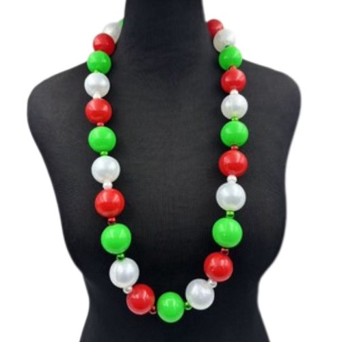 HS0480N - 44" Green White and Red 3cm Beads