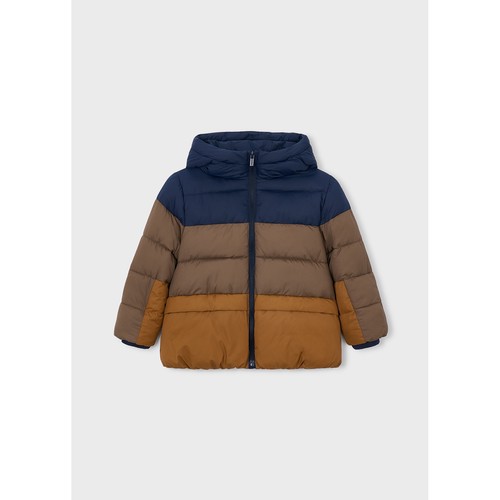 NAVY-BROWN & COGNAC STRIPE PUFFER JACKET HOODED / 4403-046