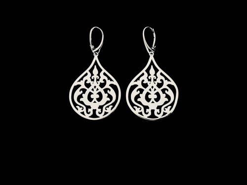 Large Silver Arabesque Earrings with French Clasp