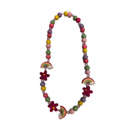 HS0854N - 40cm Rainbow Flower Wooden Bead Necklace