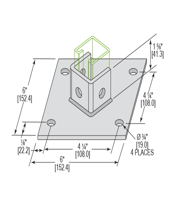 Strut Post Base Single (4 Holes Standard 1-5/8”)