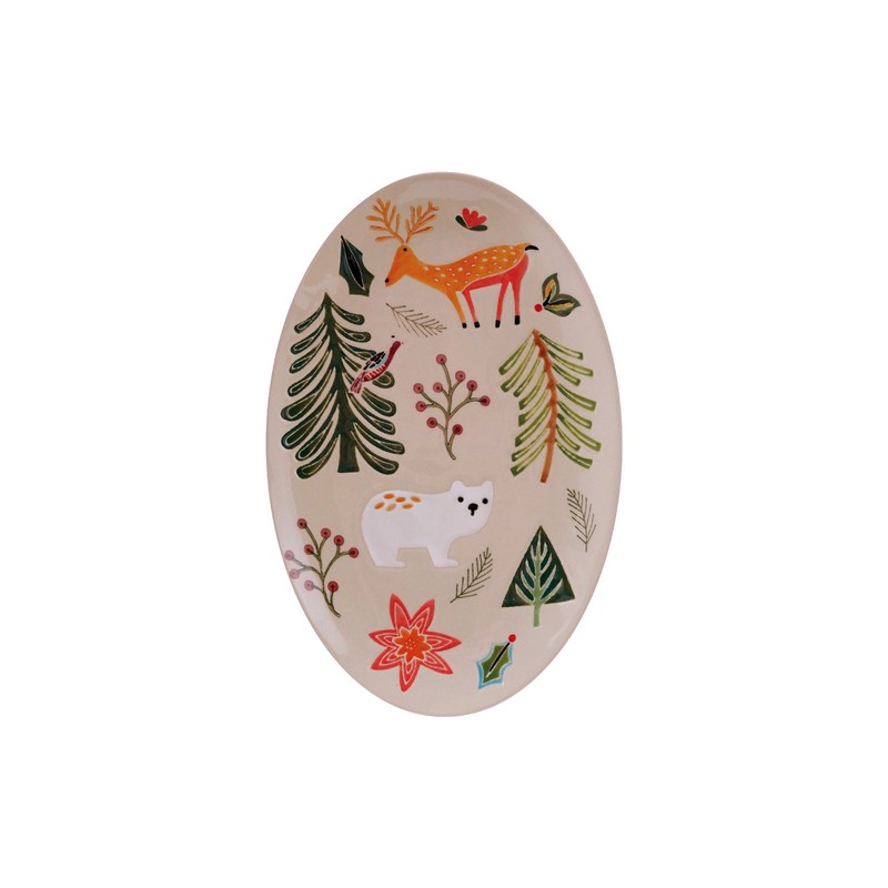Hand-Painted Stoneware Woodland Platter