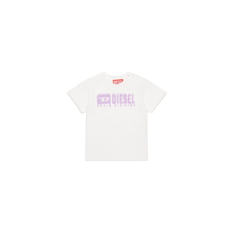 WHITE TSHIRT SHORT SLEEVE PURPLE LOGO / K00569-K100A