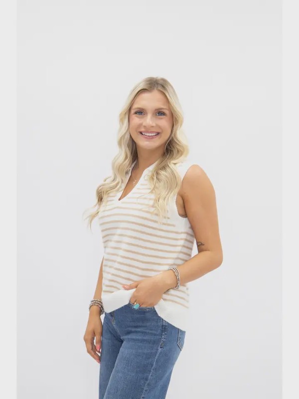 Cream and Beige Striped Vest