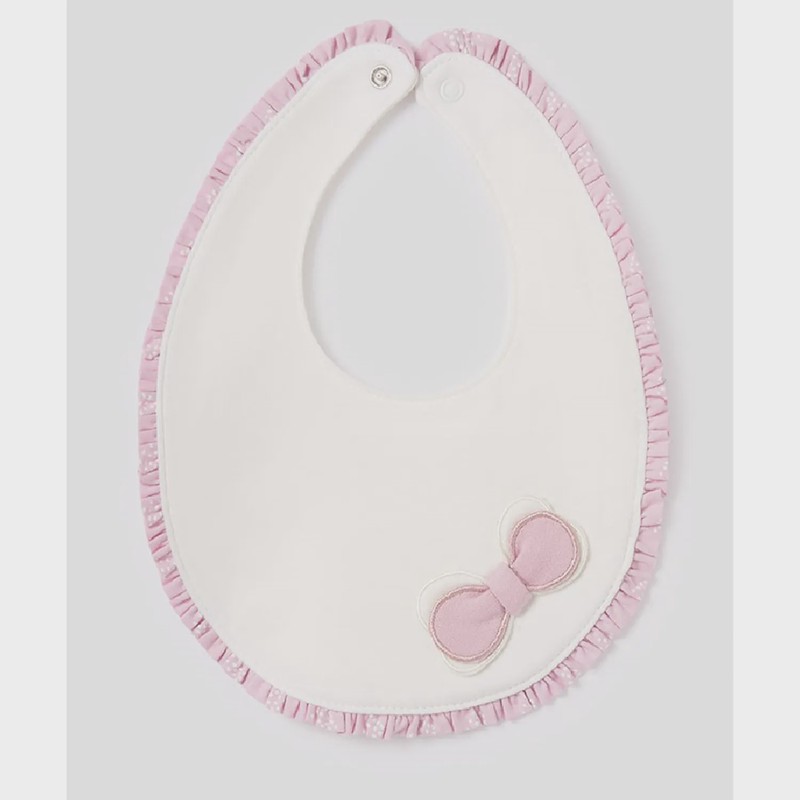 BIB WHITE WITH VIOLET PLEATED EDGING & BOW TRIM / 9329-064