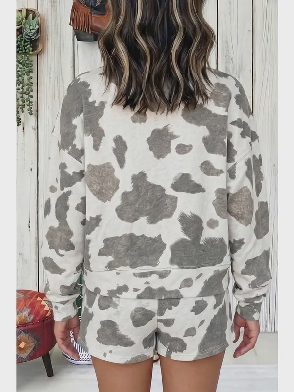 Western Print Long Sleeve Casual Two Piece Pants Set