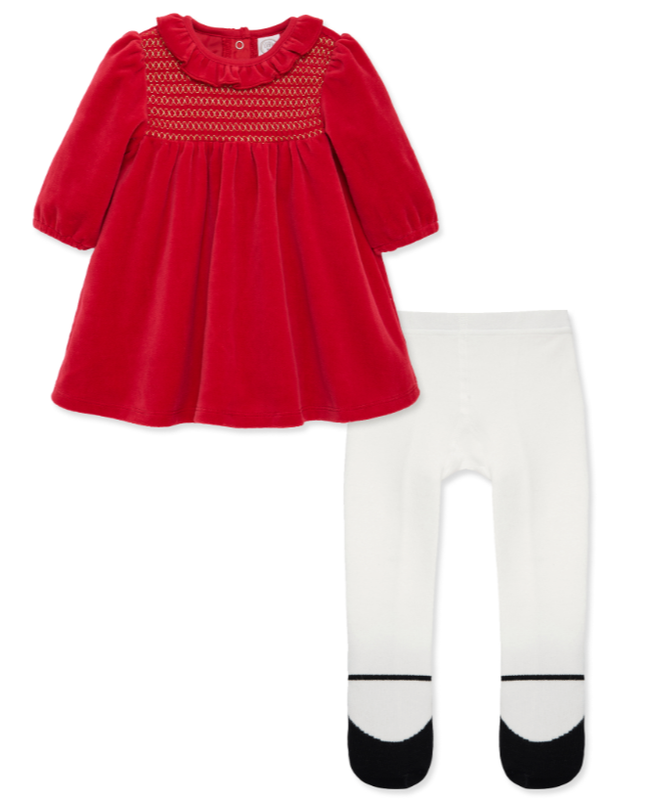 Baby Red &amp; Gold Smocked Dress Set